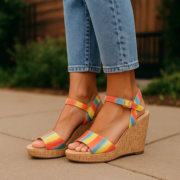 Alex Marie NWT Wedge Sandal Colorful Rainbow Platform Comfort Women's SZ 8M NEW - Picture 1 of 10